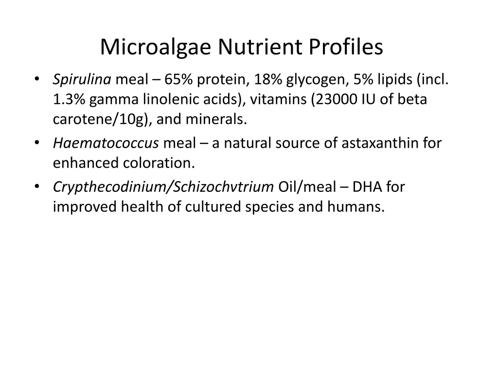 microalgae nutrient profiles