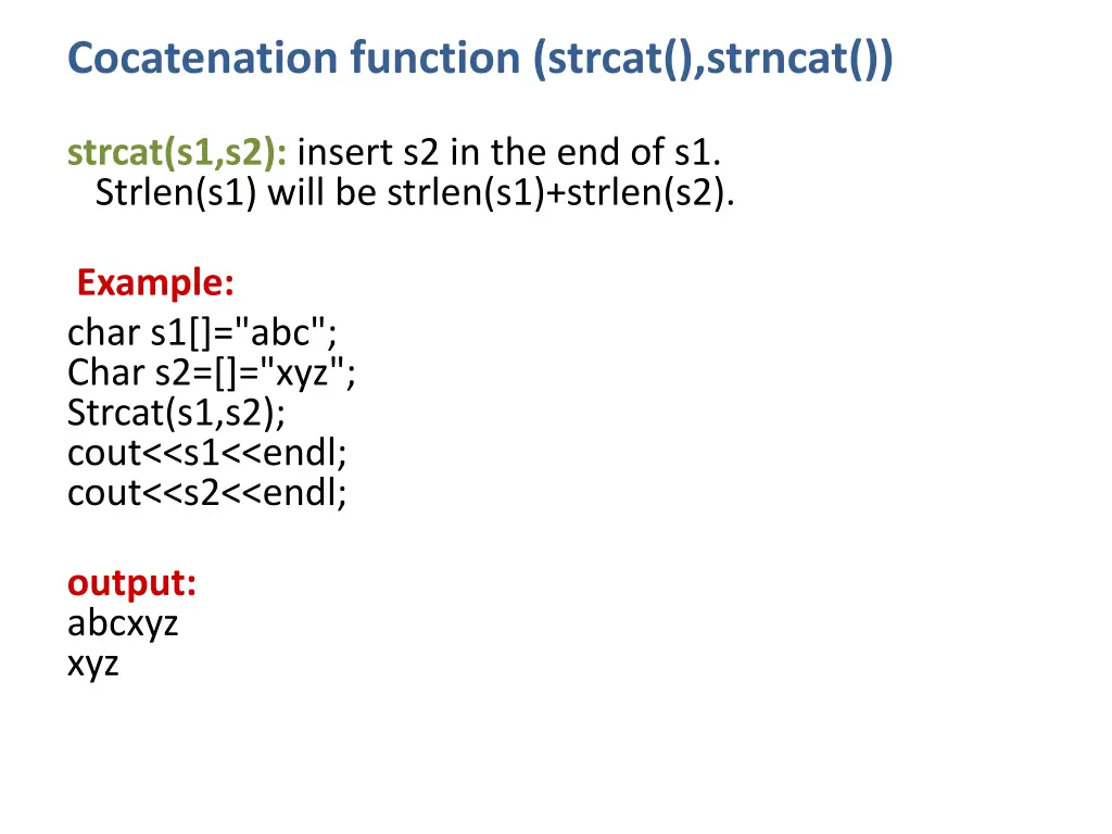 cocatenation function strcat strncat