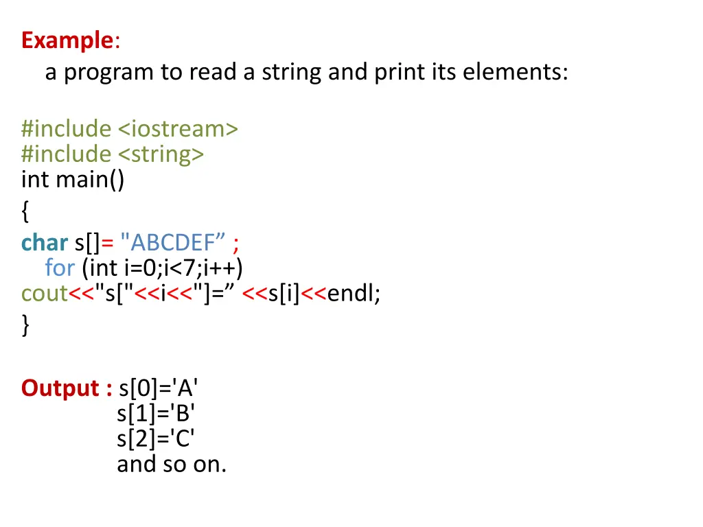 example a program to read a string and print