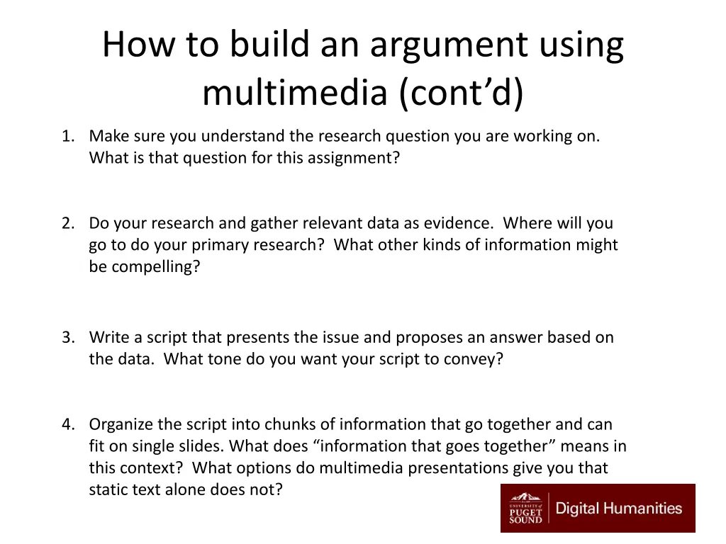 how to build an argument using multimedia cont d