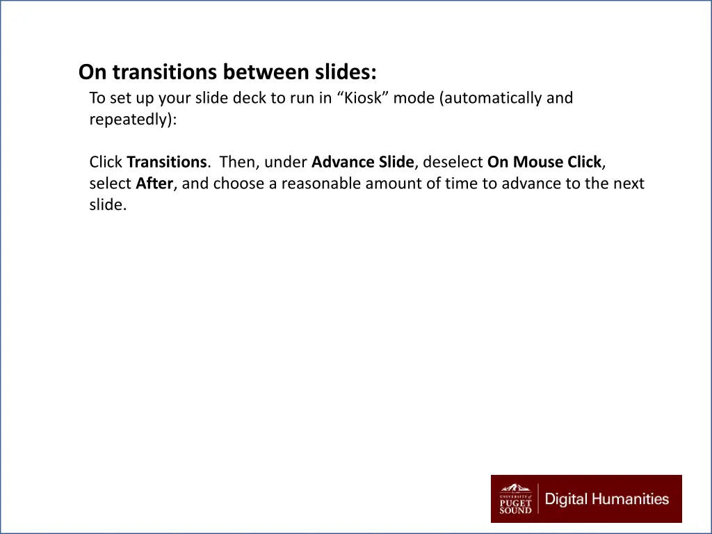 on transitions between slides