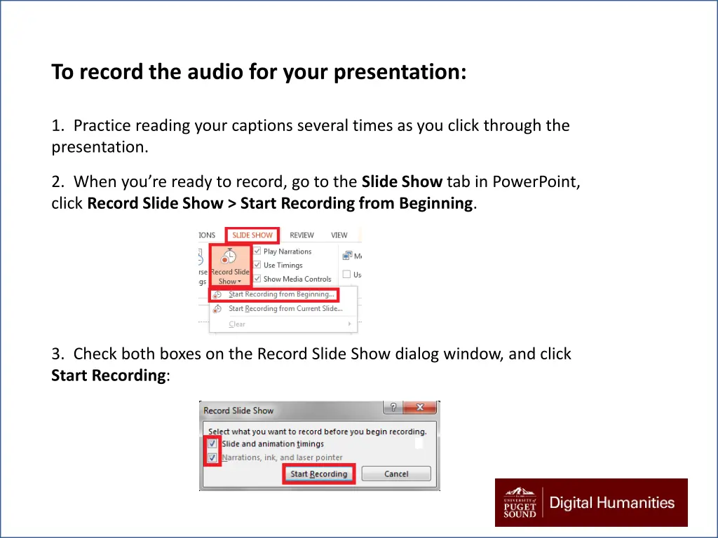 to record the audio for your presentation