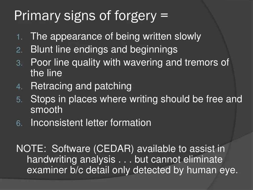 primary signs of forgery