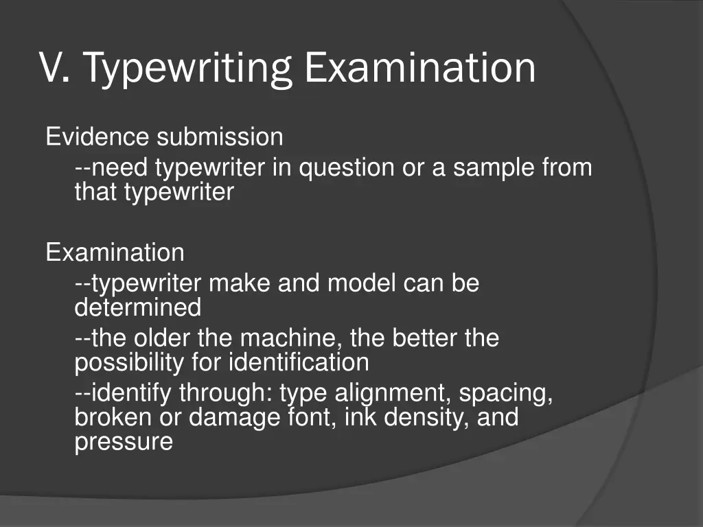 v typewriting examination