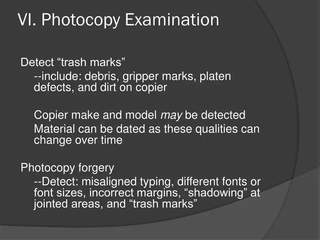 vi photocopy examination