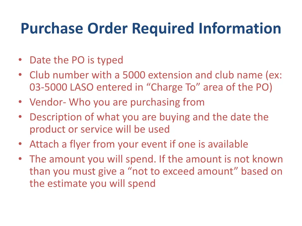 purchase order required information