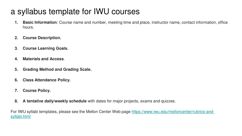 a syllabus template for iwu courses