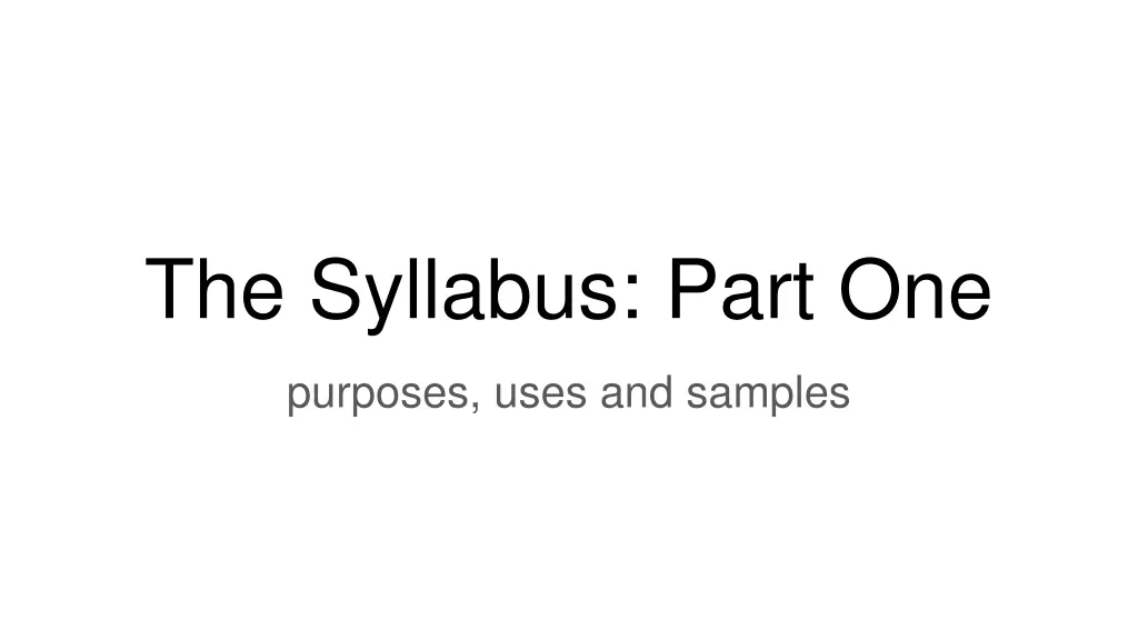 the syllabus part one