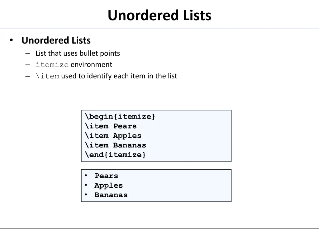 unordered lists