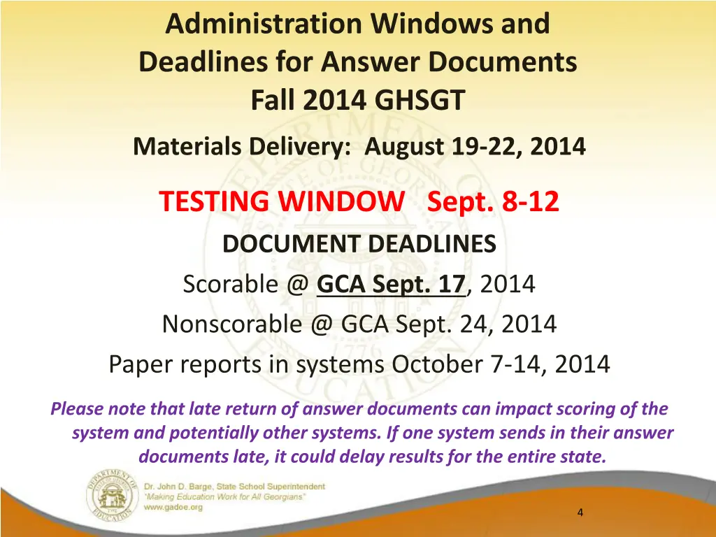 administration windows and deadlines for answer