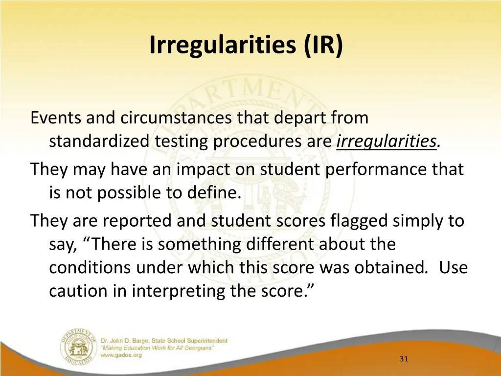 irregularities ir