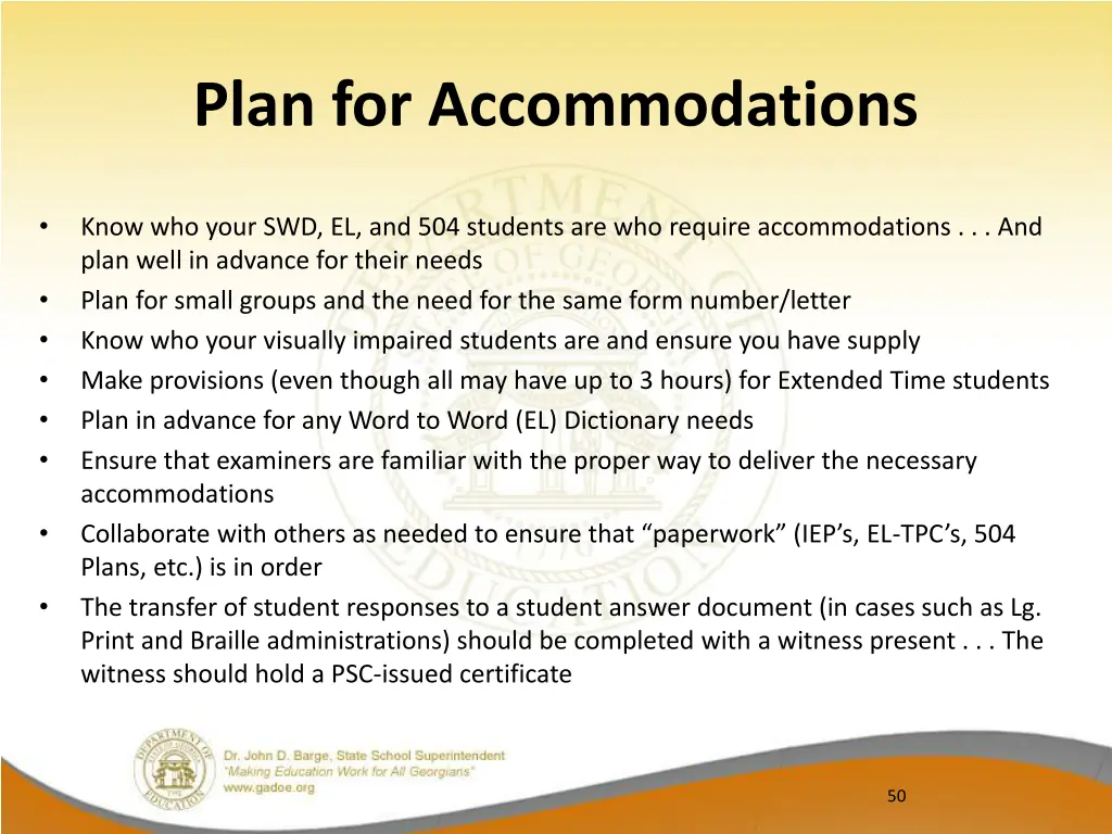 plan for accommodations