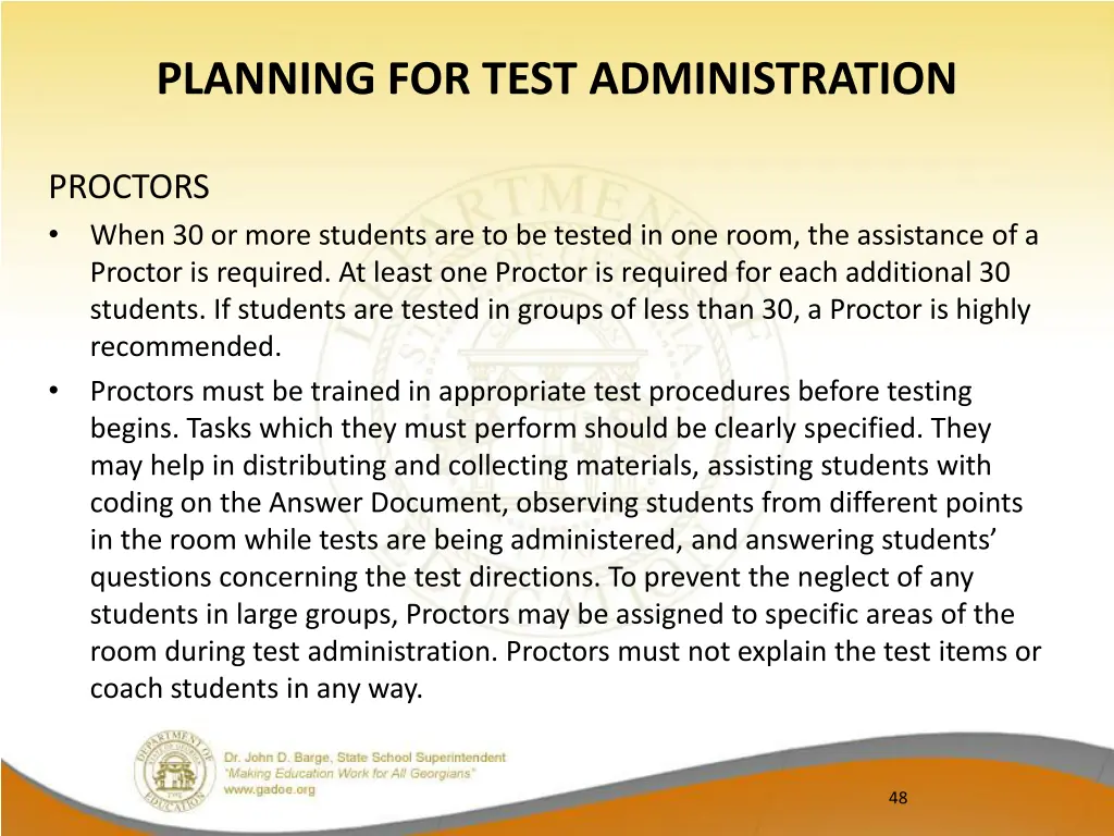 planning for test administration 1