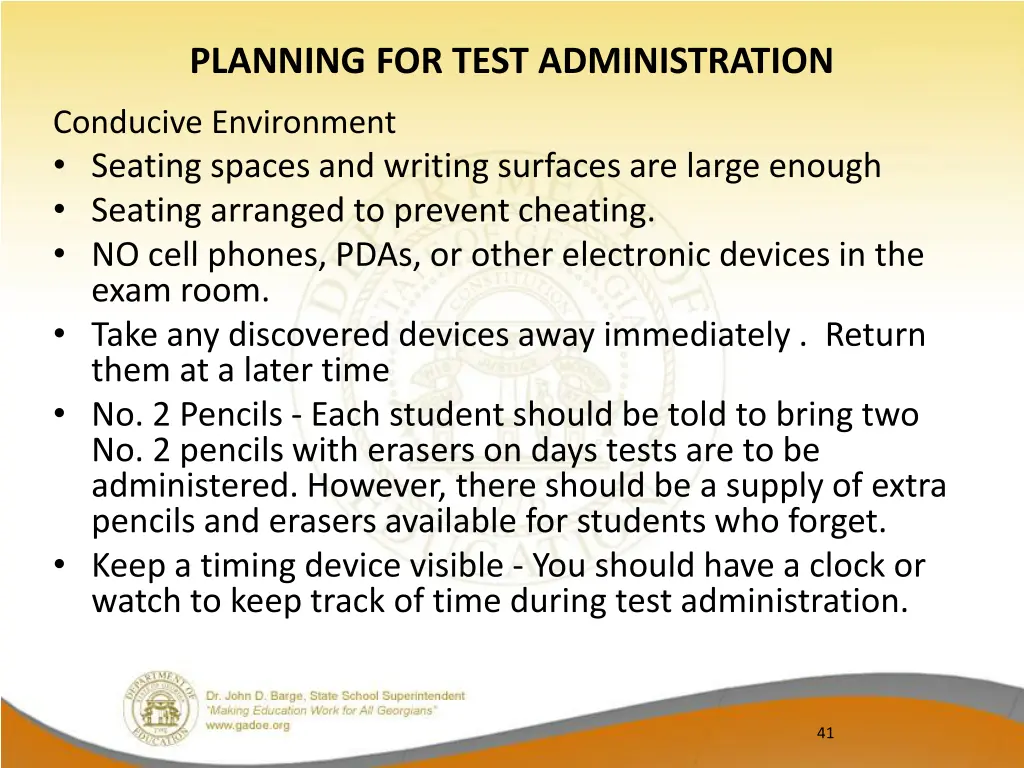 planning for test administration