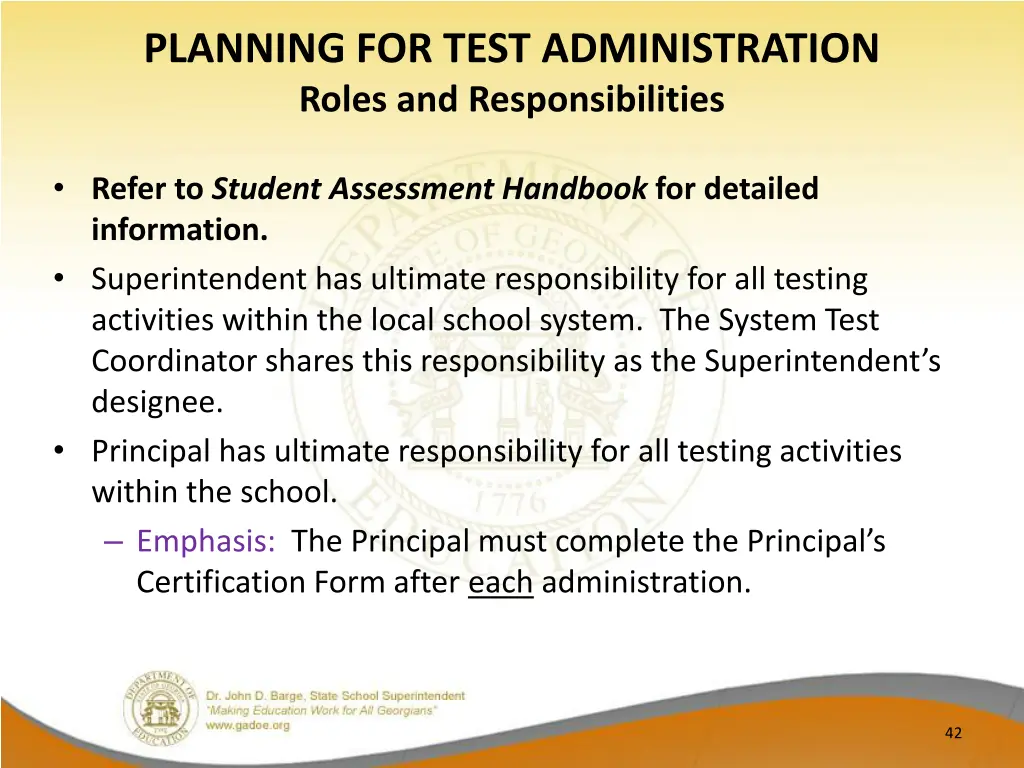 planning for test administration roles