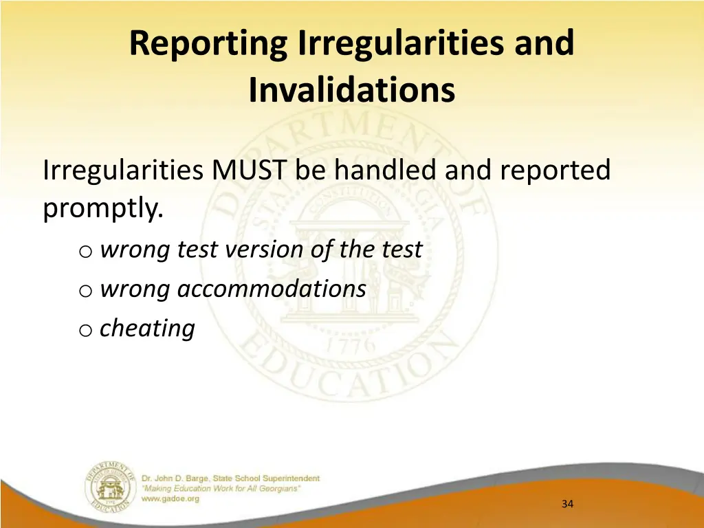 reporting irregularities and invalidations