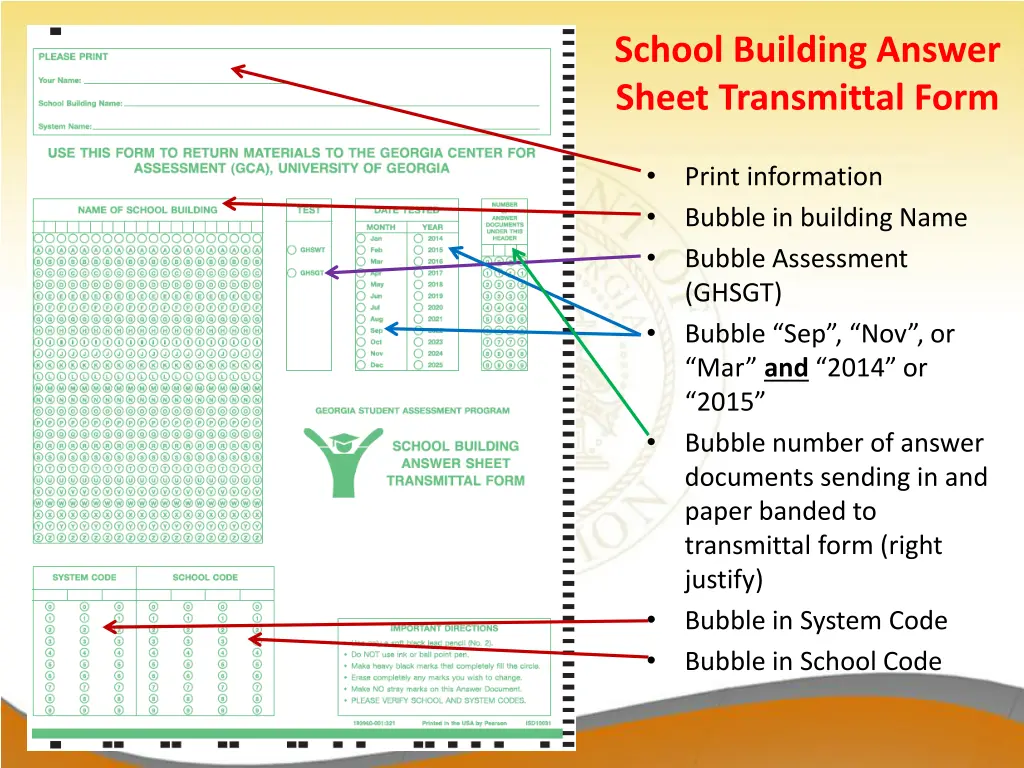 school building answer sheet transmittal form