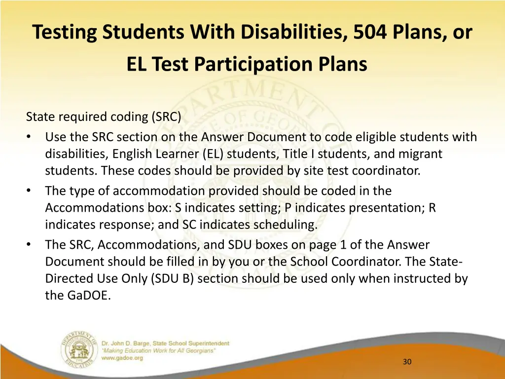 testing students with disabilities 504 plans