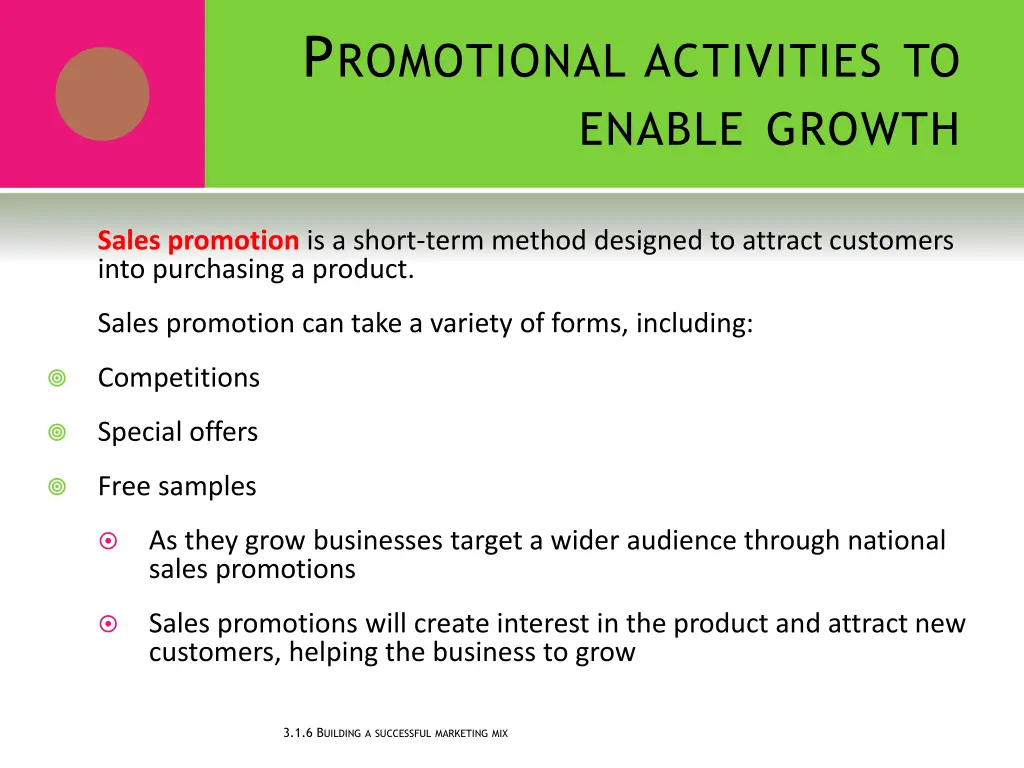 p romotional activities to enable growth 1