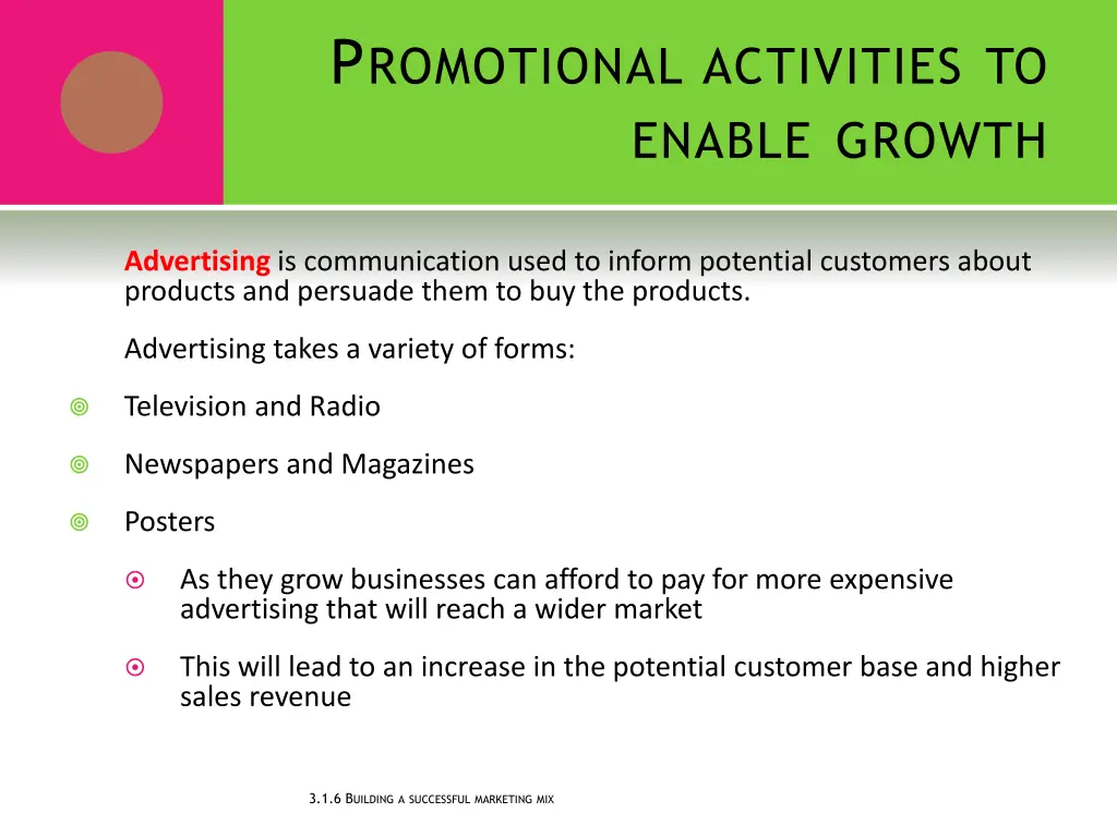 p romotional activities to enable growth