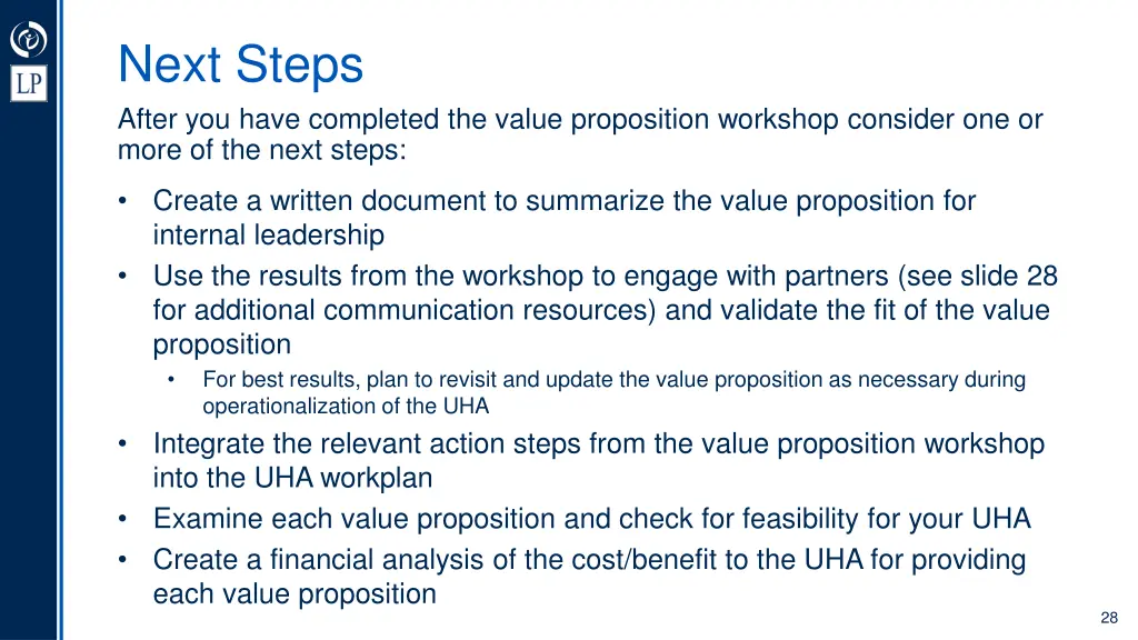 next steps after you have completed the value