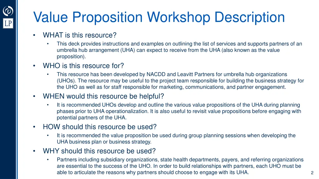 value proposition workshop description