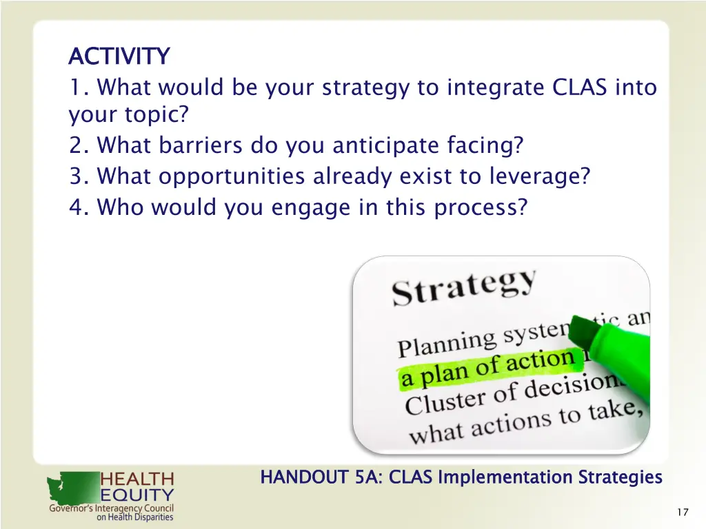 activity 1 what would be your strategy