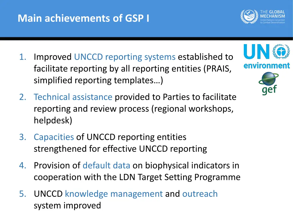 main achievements of gsp i