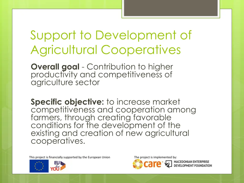 support to development of agricultural 1