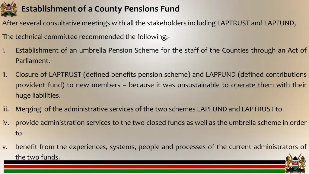 establishment of a county pensions fund