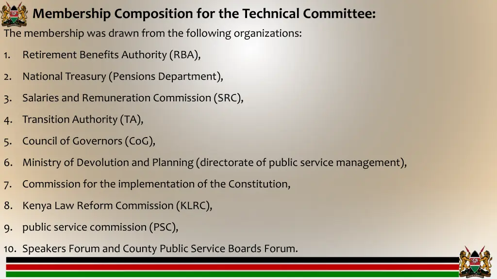 membership composition for the technical committee