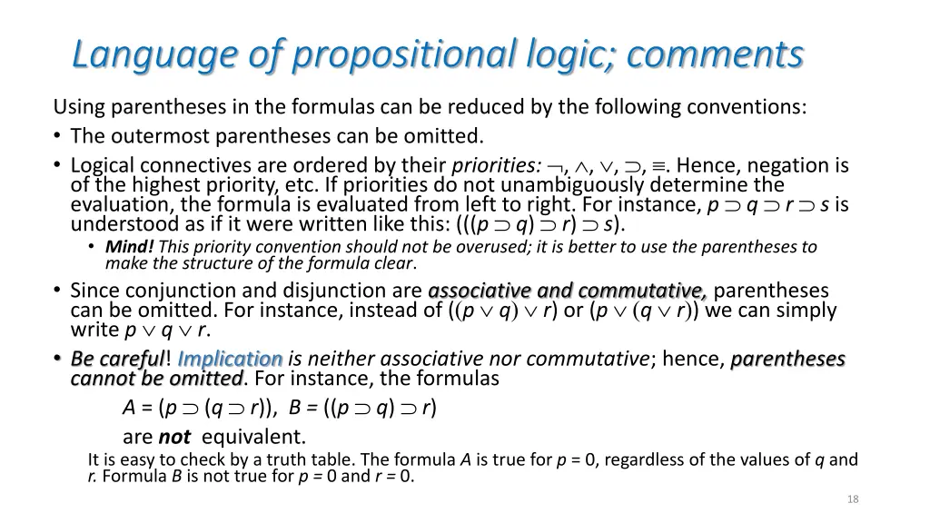 language of propositional logic comments