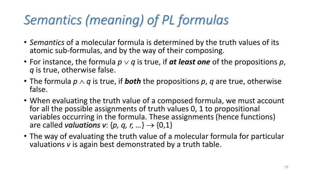 semantics meaning of pl formulas