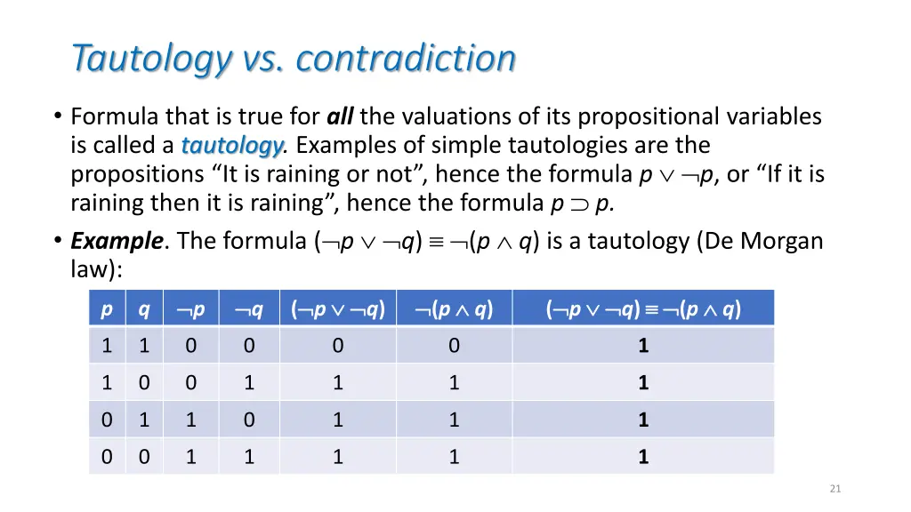 tautology vs contradiction