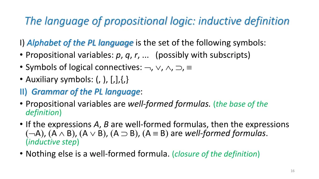 the language of propositional logic inductive