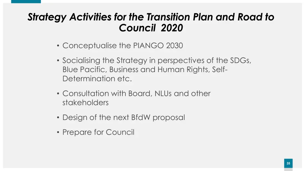 strategy activities for the transition plan