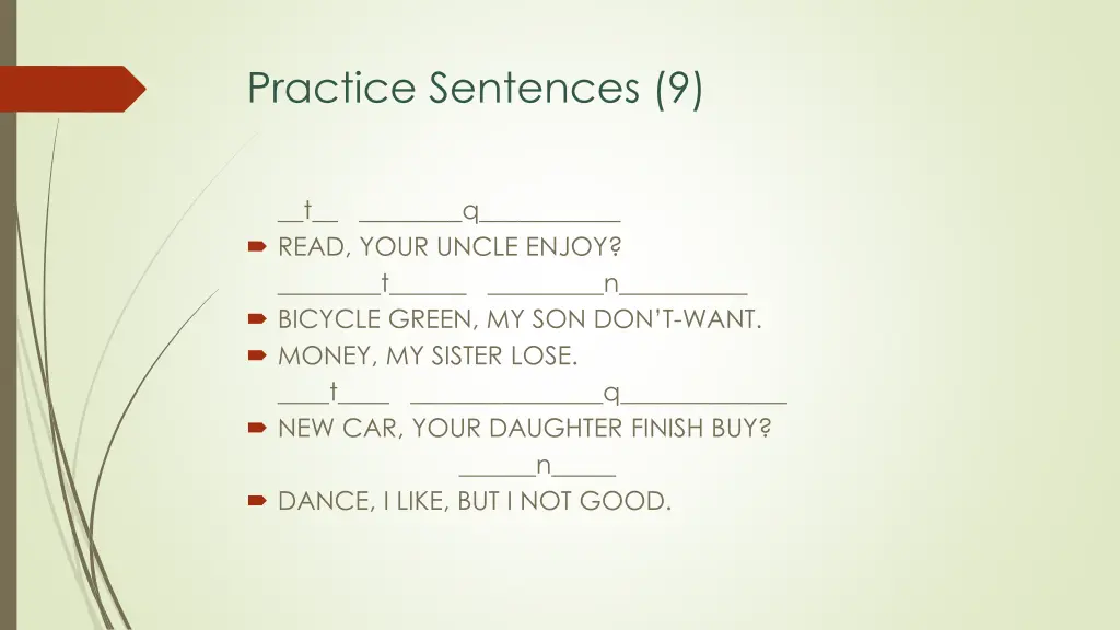 practice sentences 9