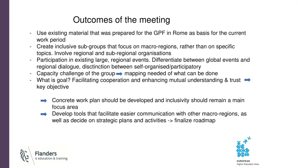 outcomes of the meeting