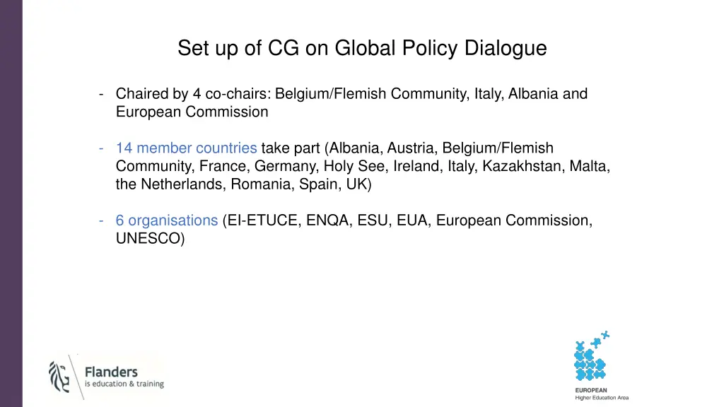 set up of cg on global policy dialogue