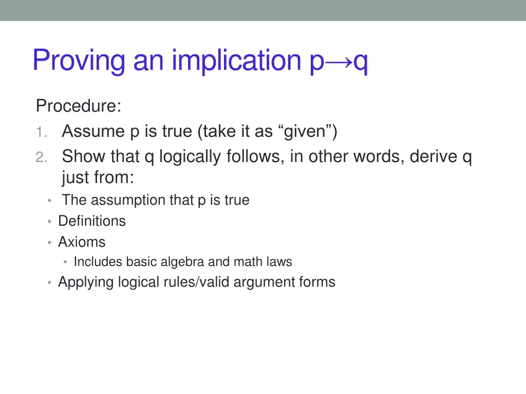 proving an implication p q