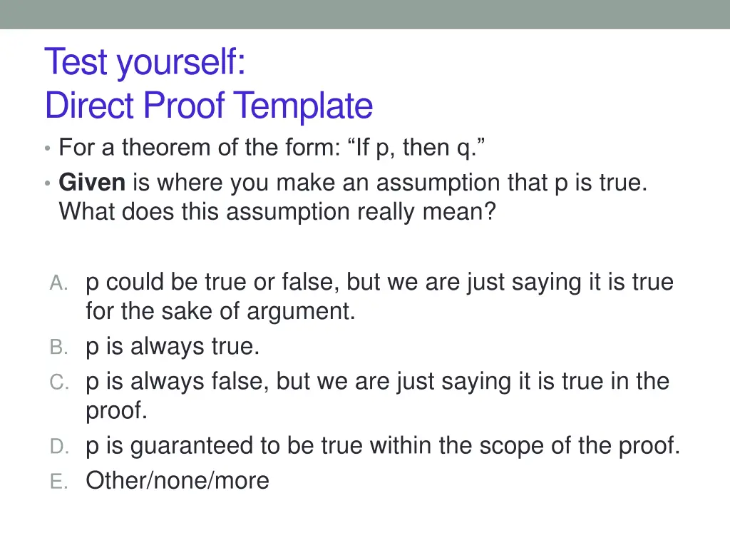 test yourself direct proof template for a theorem