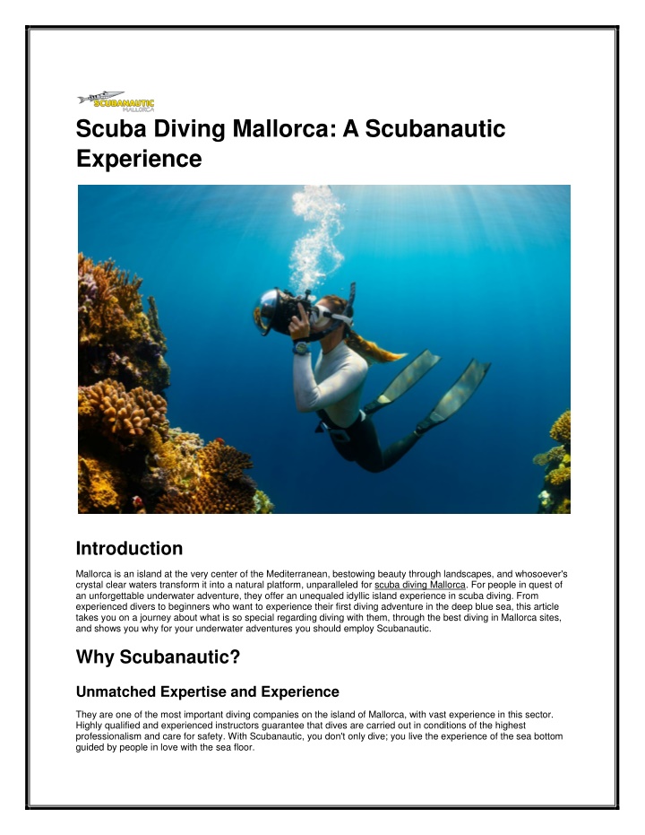 scuba diving mallorca a scubanautic experience