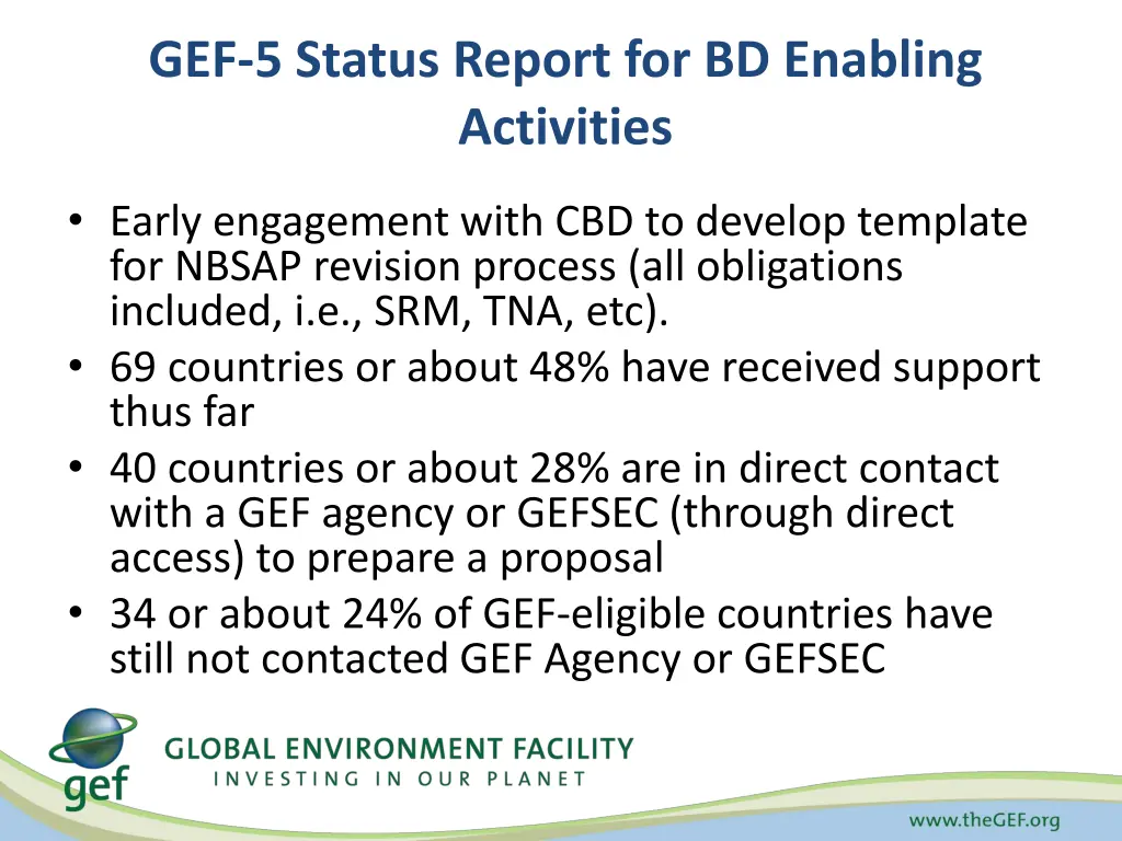 gef 5 status report for bd enabling activities