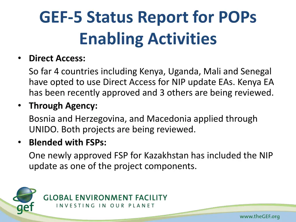 gef 5 status report for pops enabling activities