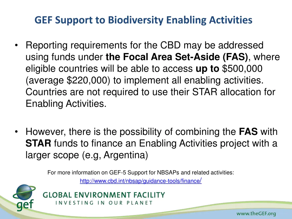 gef support to biodiversity enabling activities