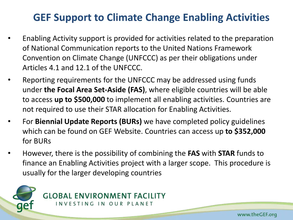 gef support to climate change enabling activities