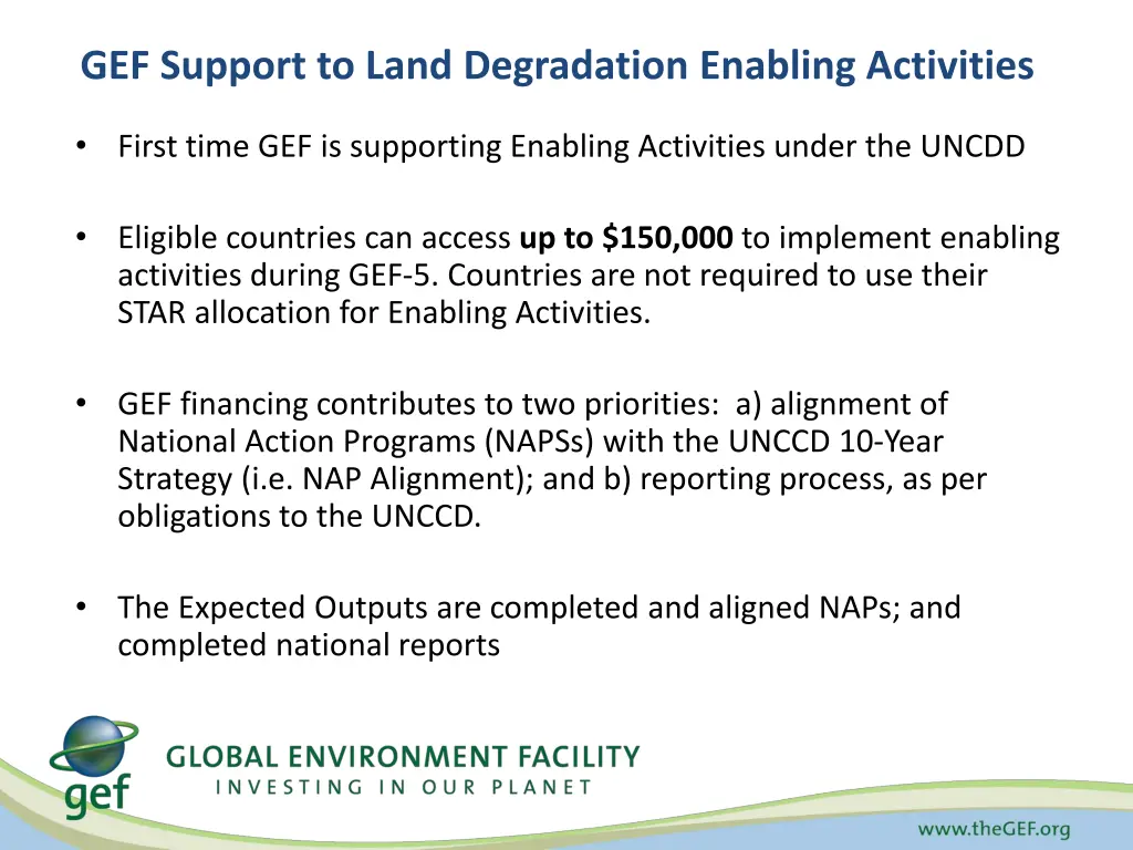 gef support to land degradation enabling