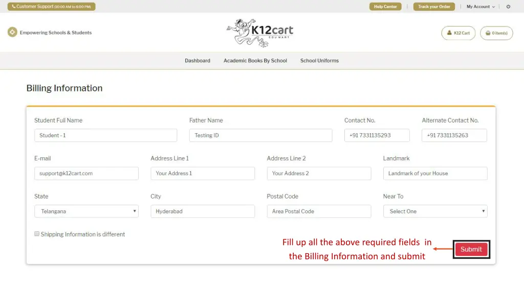 fill up all the above required fields 1