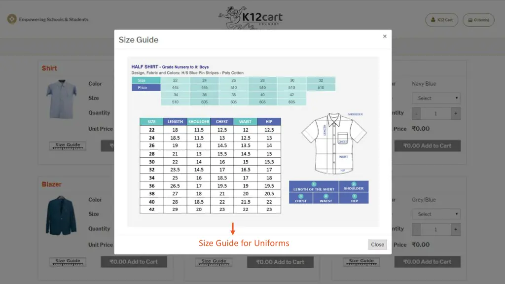 size guide for uniforms