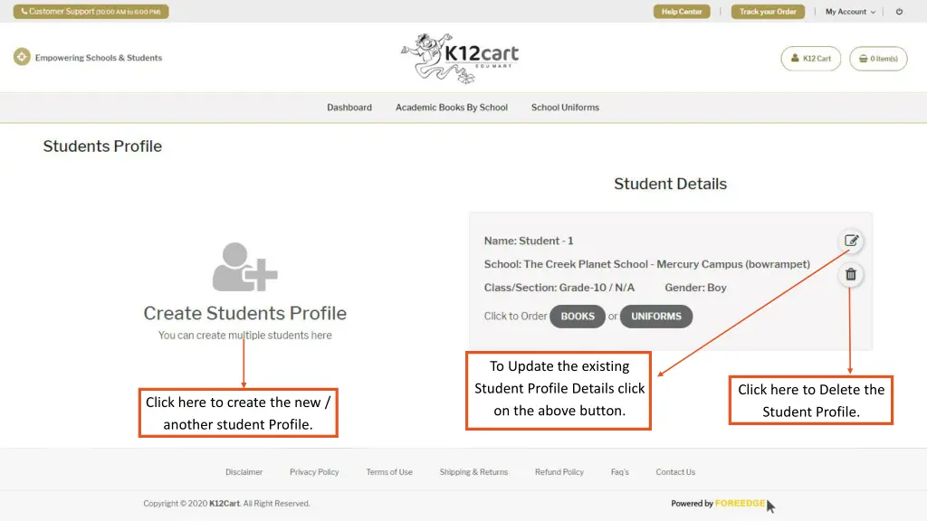 to update the existing student profile details